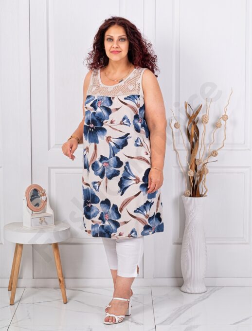 Plus size αμάνικη μακριά μπλούζα-εκρού-κωδ 2588-6
