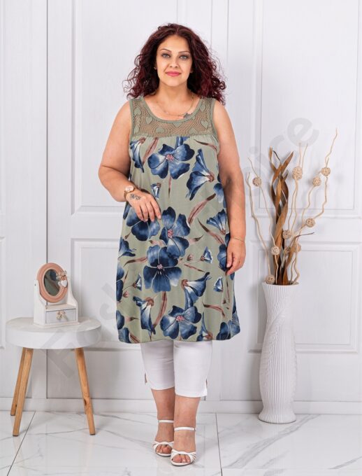 Plus size αμάνικη μακριά μπλούζα-χακί-κωδ 2588