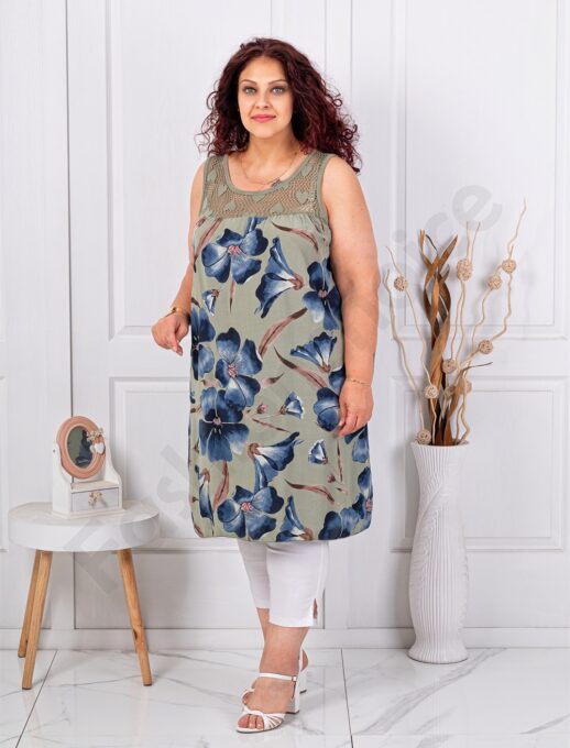 Plus size αμάνικη μακριά μπλούζα-χακί-κωδ 2588