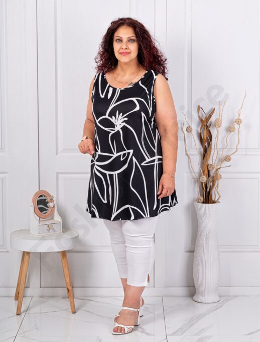 Plus size αμάνικη μπλούζα φλοράλ σχέδιο-μαύρο-κωδ 21431-6