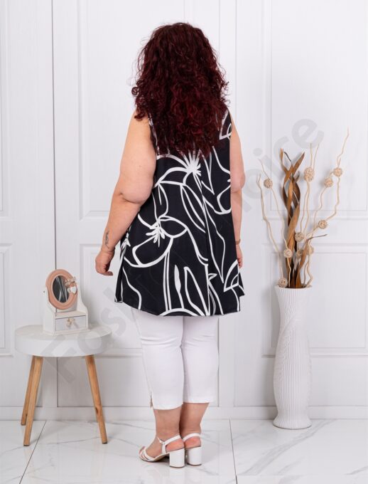 Plus size αμάνικη μπλούζα φλοράλ σχέδιο-μαύρο-κωδ 21431-6