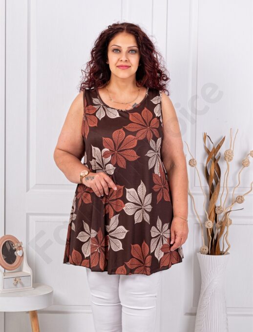 Plus size αμάνικη μπλούζα φλοράλ-καφέ-κωδ 21431-8