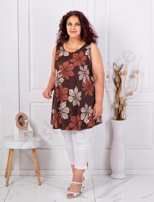 Plus size αμάνικη μπλούζα φλοράλ-καφέ-κωδ 21431-8