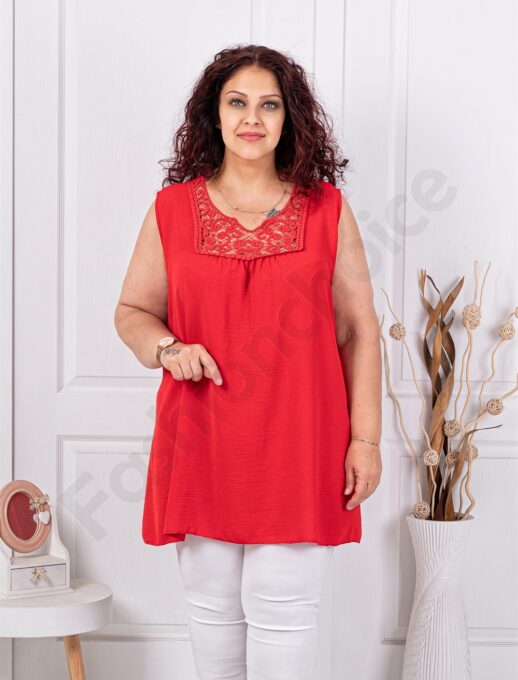 Plus size αμάνικη μπλούζα με δαντέλα στο ντεκολτέ-κόκκινο-κωδ 2194-1