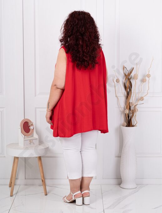 Plus size αμάνικη μπλούζα με δαντέλα στο ντεκολτέ-κόκκινο-κωδ 2194-1