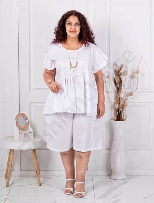 Plus size σετ μπλούζα/βερμούδα-λευκό-κωδ 5208-1