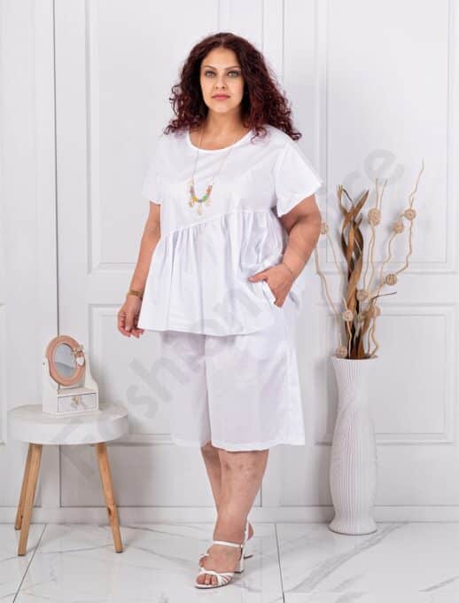 Plus size σετ μπλούζα/βερμούδα-λευκό-κωδ 5208-1