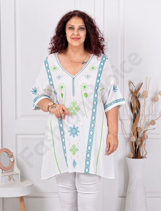 Plus size V τουνίκ με κέντημα-μέντα-κωδ 51316-2