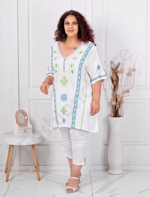 Plus size V τουνίκ με κέντημα-μέντα-κωδ 51316-2