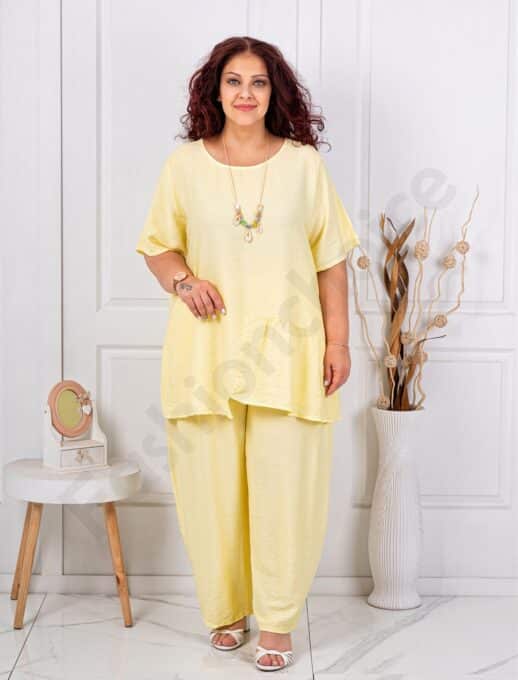Plus size σετ τουνίκ/παντελόνι-κίτρινο-κωδ 24606-4