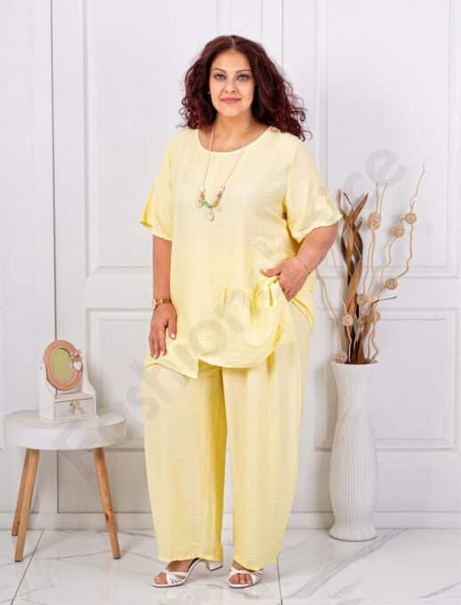 Plus size σετ τουνίκ/παντελόνι-κίτρινο-κωδ 24606-4
