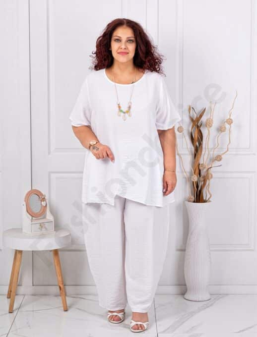 Plus size σετ τουνίκ/παντελόνι-λευκό-κωδ 24606-3