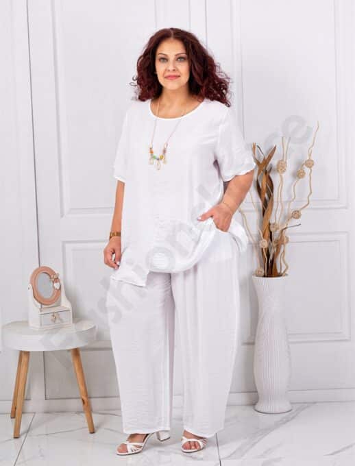 Plus size σετ τουνίκ/παντελόνι-λευκό-κωδ 24606-3