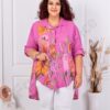 Plus size λινό πουκάμισο φλοράλ-φουξία-κωδ 13109-3