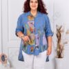 Plus size λινό πουκάμισο φλοράλ-μπλε-κωδ 13109-2