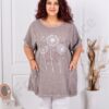 Plus size βαμβακερή/λινή μπλούζα με τσέπες-μόκα-κωδ 267390-10
