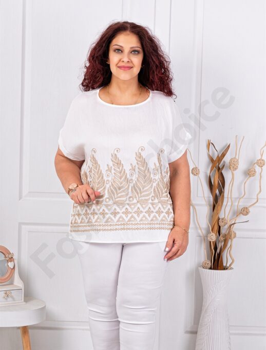 Plus size μπλούζα με χρυσό κέντημα-λευκό-κωδ 8999-4