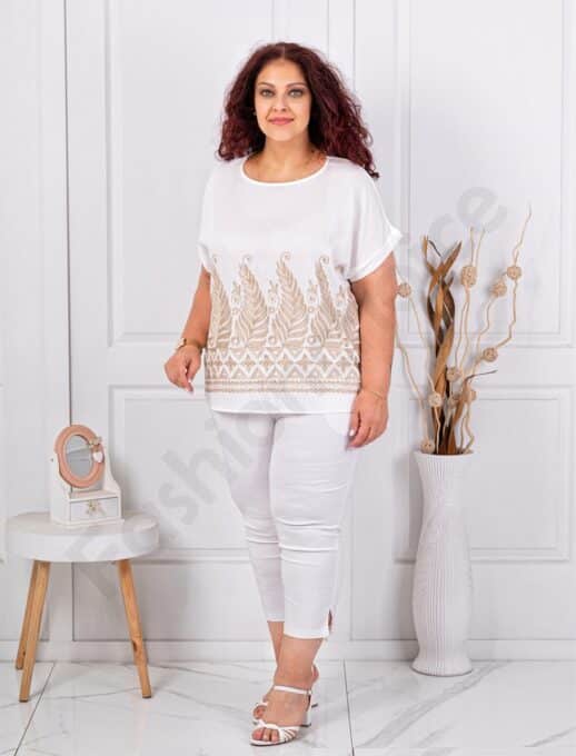 Plus size μπλούζα με χρυσό κέντημα-λευκό-κωδ 8999-4