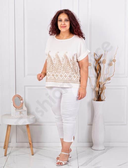 Plus size μπλούζα με χρυσό κέντημα-εκρού-κωδ 8999-1