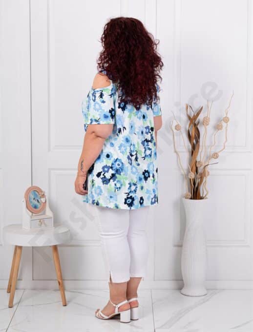Plus size μπλούζα με άνοιγμα στους ώμους φλοράλ-μπλε-κωδ 25013