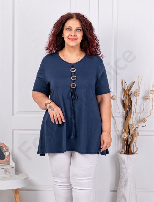 Plus size τουνίκ με τρία ξύλινα κουμπιά-σκούρο μπλε-κωδ 1683-13