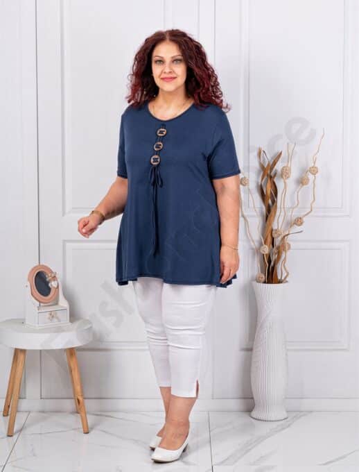 Plus size τουνίκ με τρία ξύλινα κουμπιά-σκούρο μπλε-κωδ 1683-13