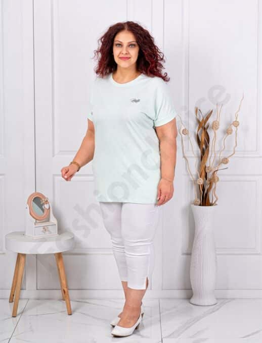 Plus size κοντομάνικη μπλούζα με διακριτικό τύπωμα-μέντα-κωδ 6965-7