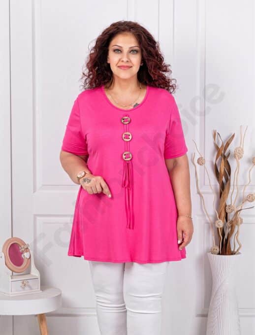 Plus size τουνίκ με τρία ξύλινα κουμπιά-φούξια-κωδ 1683-15