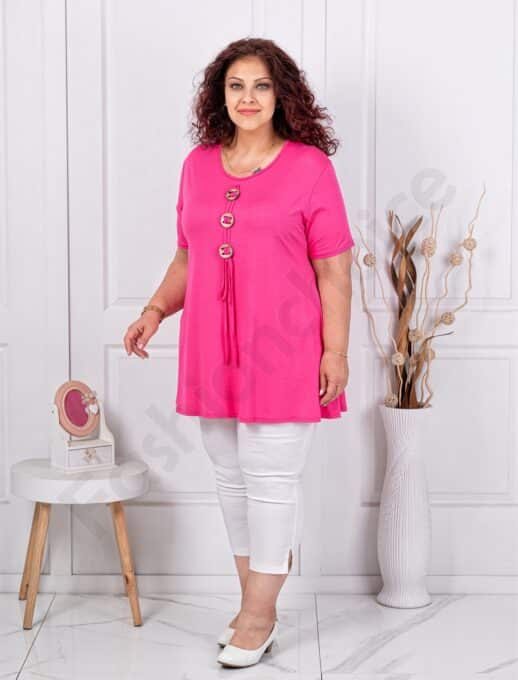Plus size τουνίκ με τρία ξύλινα κουμπιά-φούξια-κωδ 1683-15