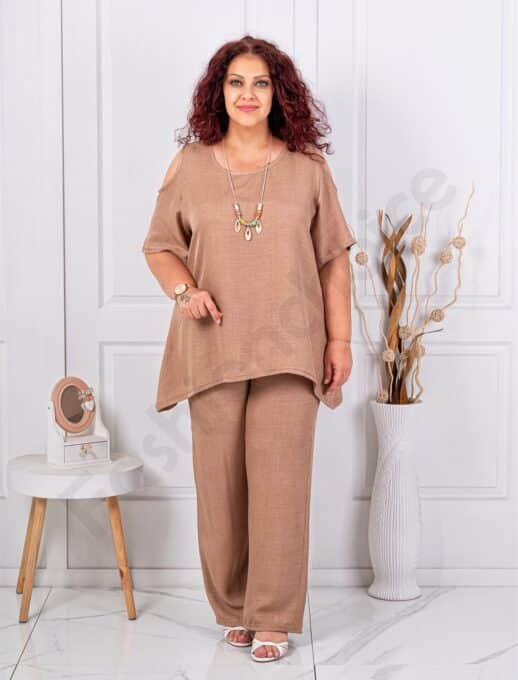 Plus size σετ παντελόνι και μπλούζα-μόκα-κωδ 261450-5