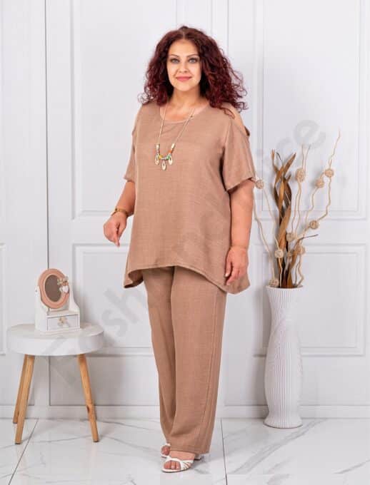 Plus size σετ παντελόνι και μπλούζα-μόκα-κωδ 261450-5