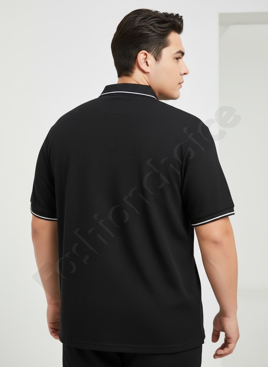 Plus size ανδρική κοντομάνικη Polo μπλούζα-μαύρο-κωδ 24299