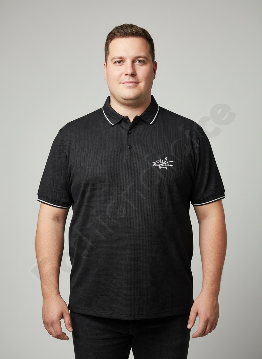 Plus size ανδρική κοντομάνικη Polo μπλούζα-μαύρο-κωδ 24299