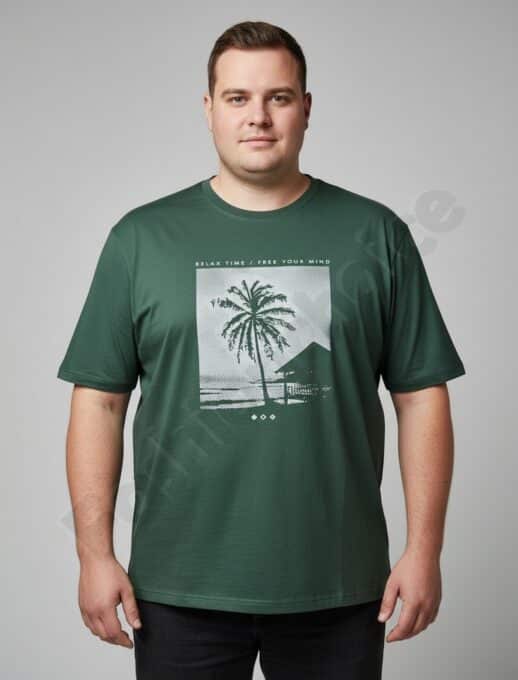 Plus size ανδρικό T-shirt με τύπωμα Relax Time/4XL-10XL/-πράσινο-κωδ 26109-2