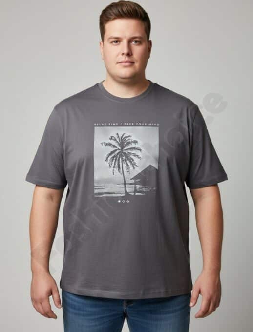 Plus size ανδρικό T-shirt με τύπωμα Relax Time/4XL-10XL/-γκρι-κωδ 26109-1