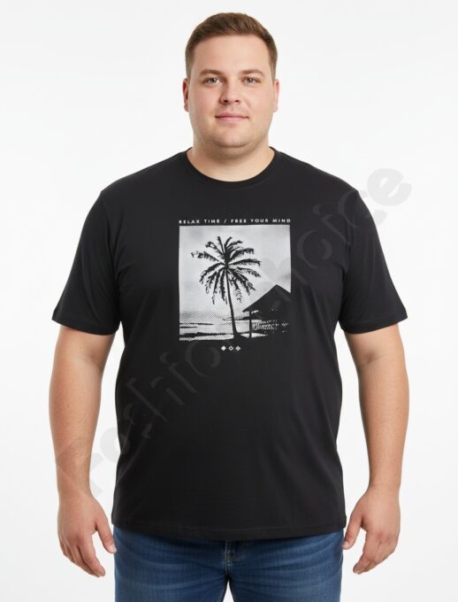 Plus size ανδρικό T-shirt με τύπωμα Relax Time/4XL-10XL/-μαύρο-κωδ 26109