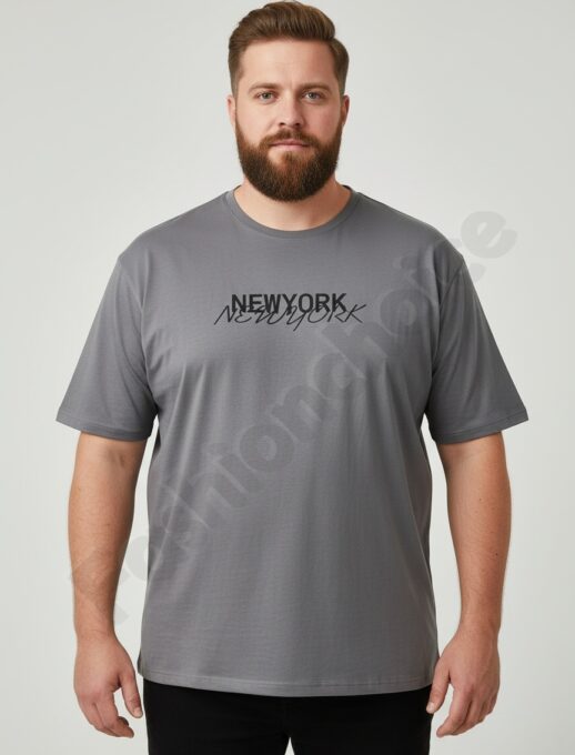 Plus size ανδρική κοντομάνικη μπλούζα NewYork-γκρι-κωδ 26204-1