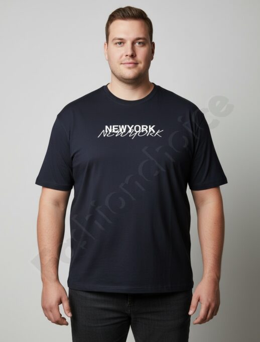 Plus size ανδρική κοντομάνικη μπλούζα NewYork-σκούρο μπλε-κωδ 26204-3