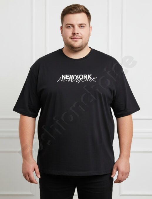 Plus size ανδρική κοντομάνικη μπλούζα NewYork-μαύρο-κωδ 26204