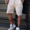 Βερμούδα relaxed fit 100% λινό-μπεζ-κωδ 27100-5