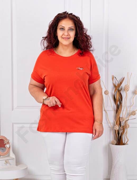 Plus size κοντομάνικη μπλούζα με διακριτικό τύπωμα-κεραμιδί-κωδ 6965-11