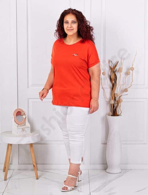 Plus size κοντομάνικη μπλούζα με διακριτικό τύπωμα-κεραμιδί-κωδ 6965-11