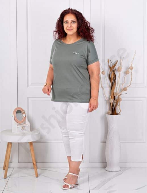 Plus size κοντομάνικη μπλούζα με διακριτικό τύπωμα-χακί-κωδ 6965-10