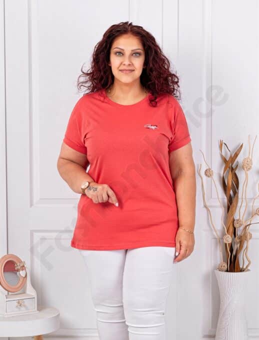 Plus size κοντομάνικη μπλούζα με διακριτικό τύπωμα-ρόδι-κωδ 6965-9