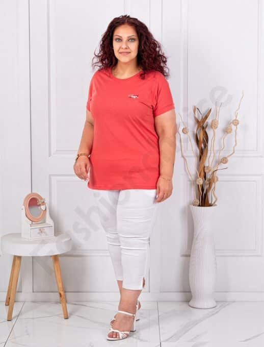 Plus size κοντομάνικη μπλούζα με διακριτικό τύπωμα-ρόδι-κωδ 6965-9