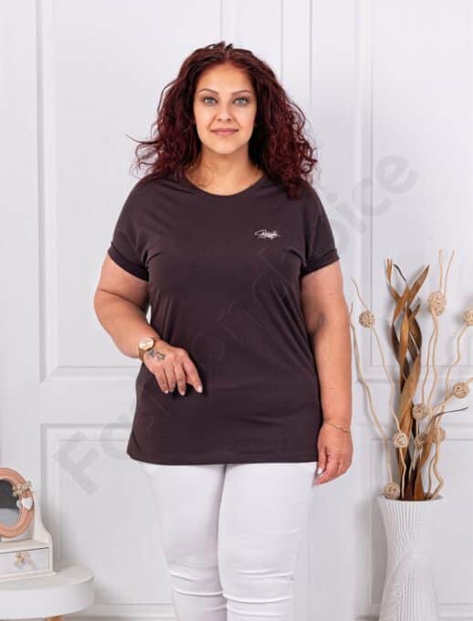 Plus size κοντομάνικη μπλούζα με διακριτικό τύπωμα-καφέ-κωδ 6965-8
