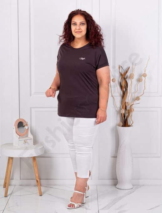 Plus size κοντομάνικη μπλούζα με διακριτικό τύπωμα-καφέ-κωδ 6965-8