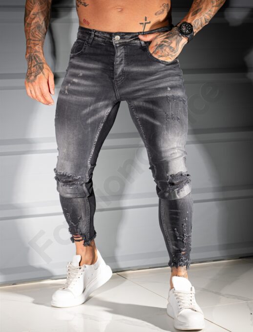 Ανδρικό τζιν παντελόνι Skinny με σκισίματα-γκρι-κωδ 4619-8