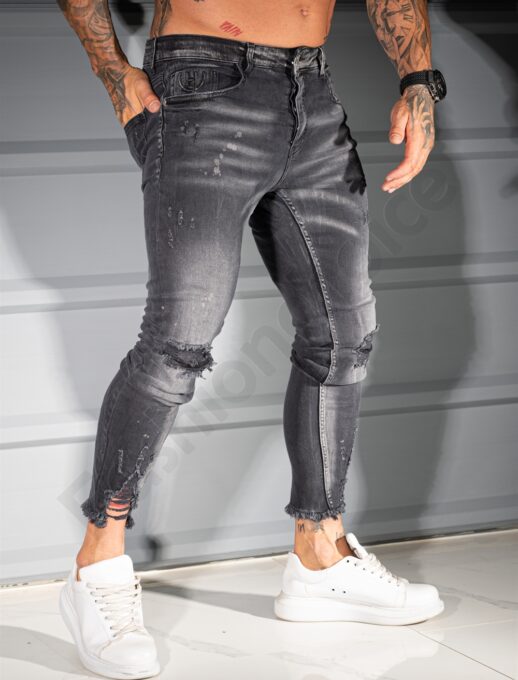 Ανδρικό τζιν παντελόνι Skinny με σκισίματα-γκρι-κωδ 4619-8