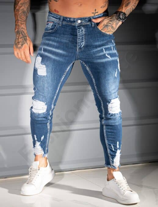 Ανδρικό τζιν παντελόνι Skinny με σκισίματα-μπλε-κωδ 4514-5